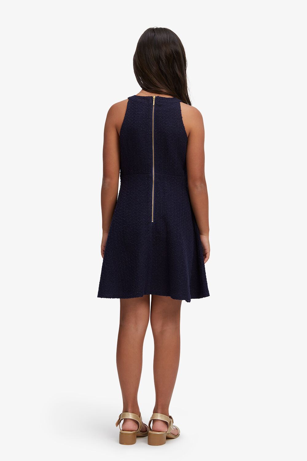 GIRLS SIMA BOUCLE DRESS in colour BLACK IRIS