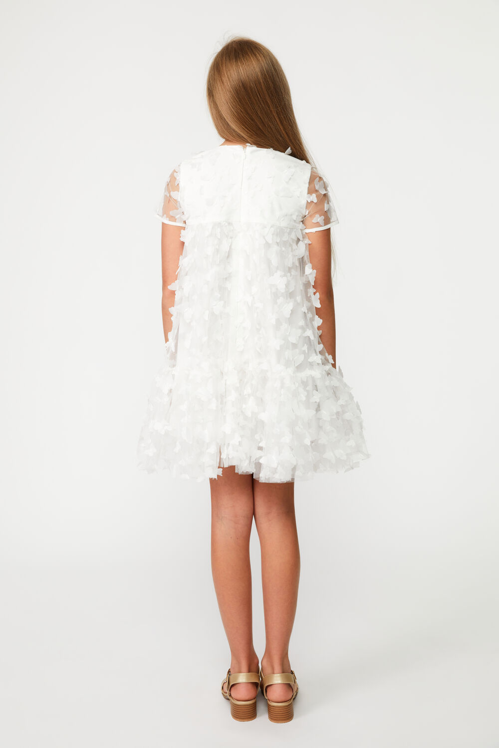 GIRLS BUTTERFLY TIERED DRESS in colour CLOUD DANCER