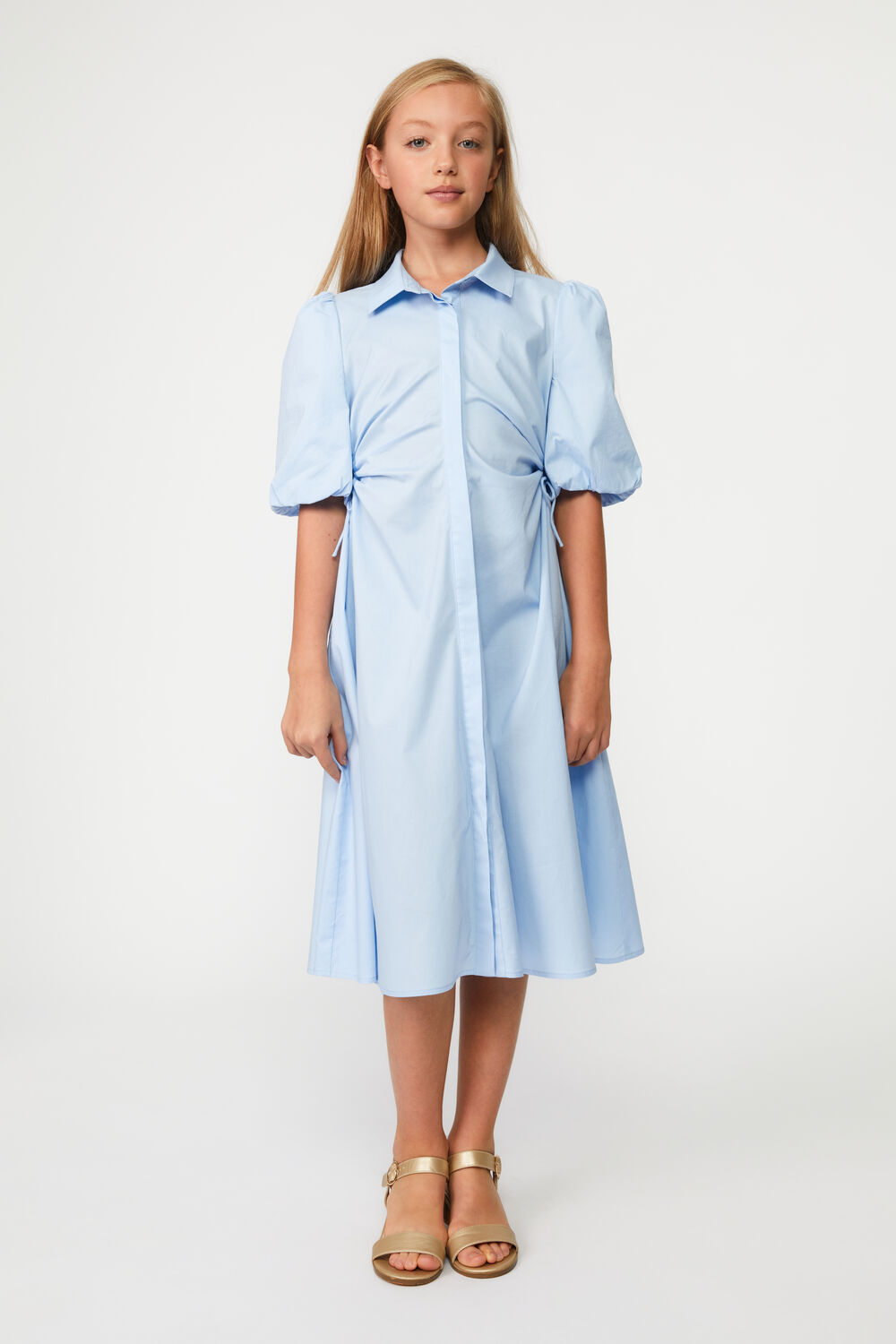 GIRLS CUT OUT MIDI SHIRT DRESS in colour CERULEAN