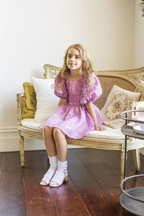 GIRLS MATILDA MINI FLORAL DRESS in colour PEACH WHIP