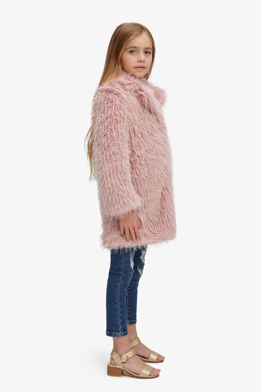 GIRLS JAGGED FUR COAT in colour PARADISE PINK