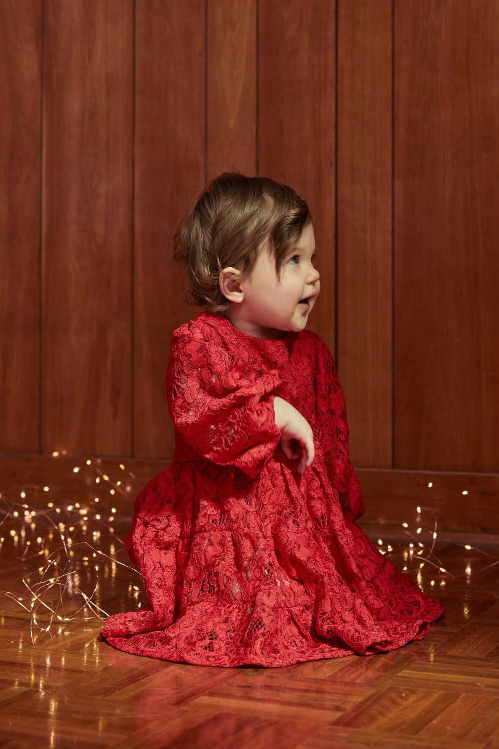BABY GIRL ELLA LACE DRESS in colour FIESTA