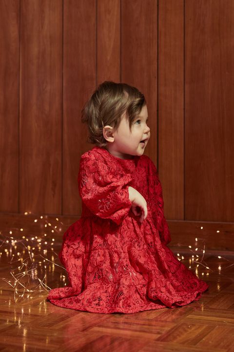 BABY GIRL ELLA LACE DRESS in colour FIESTA