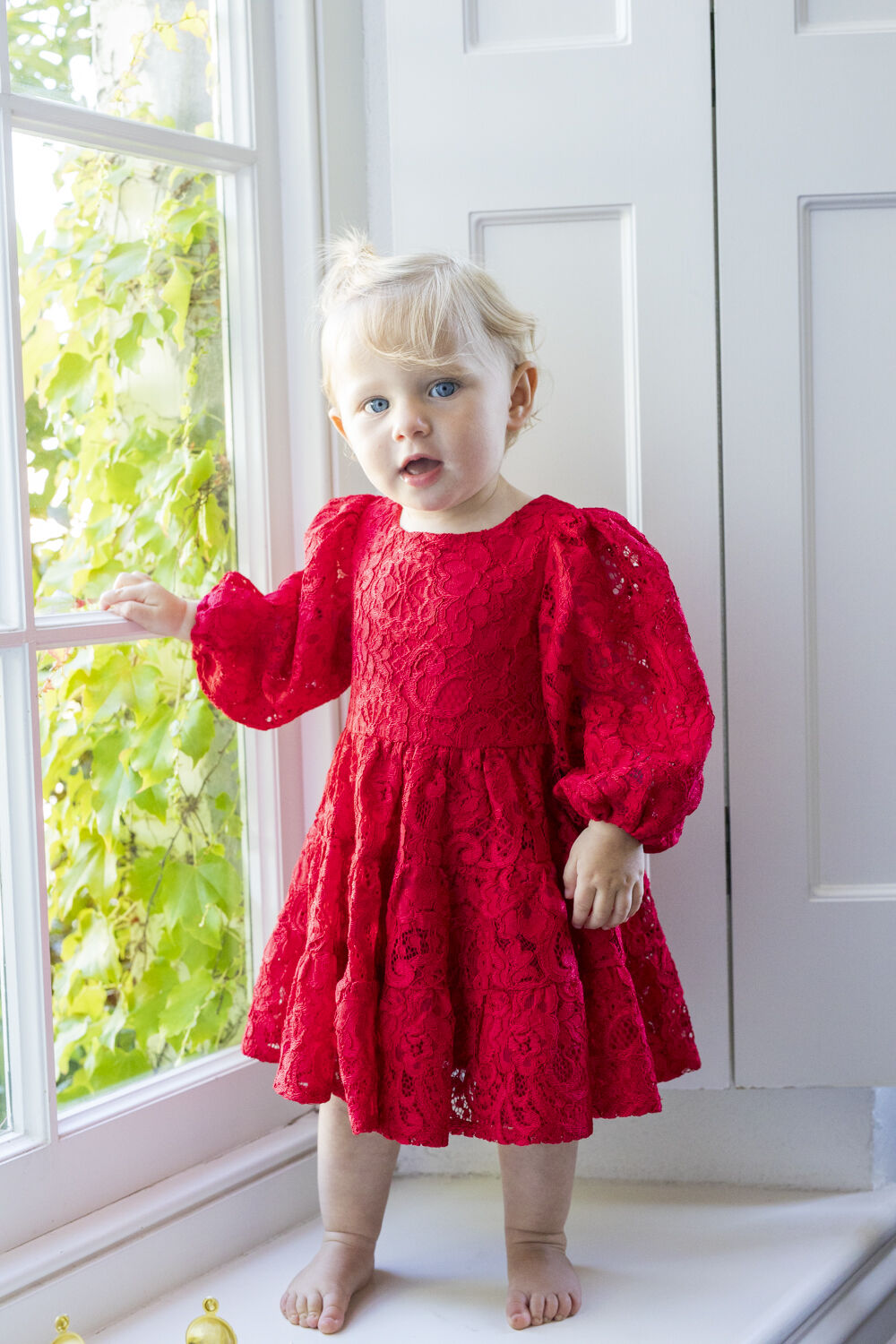 BABY GIRL ELLA LACE DRESS in colour FIESTA