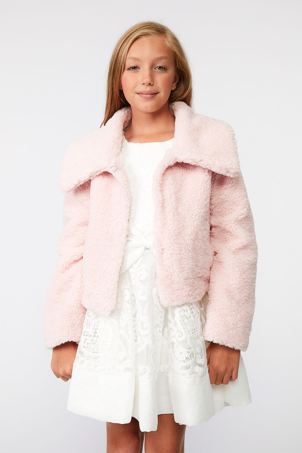 Girls Nina Fluffy Jacket in Soft Pink