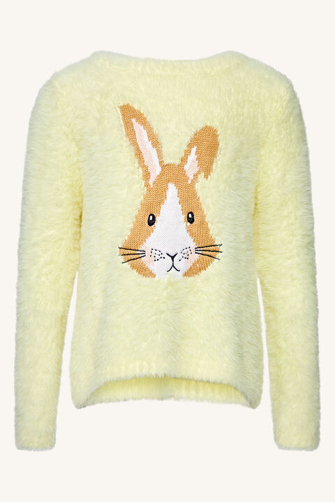 GIRLS FLUFFY BUNNY JUMPER in colour TENDER YELLOW