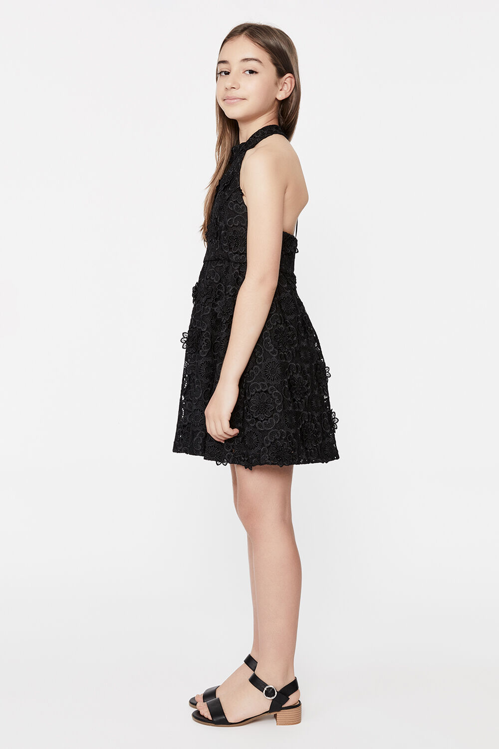 GIRLS VICTORIA WINDFLOWER LACE DRESS in colour CAVIAR