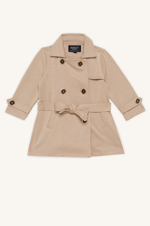 Baby Girl Ponti Trench Coat In Pebble, Baby Girl Trench Coat 3 6 Months