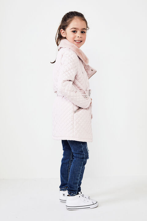 JUNIOR GIRL GRACE QUILTED COAT in colour PRIMROSE PINK