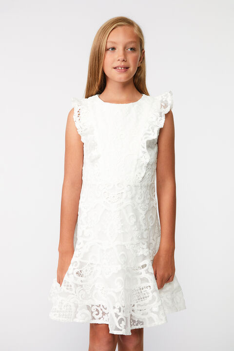 GIRLS SADIE LACE DRESS in colour CLOUD DANCER