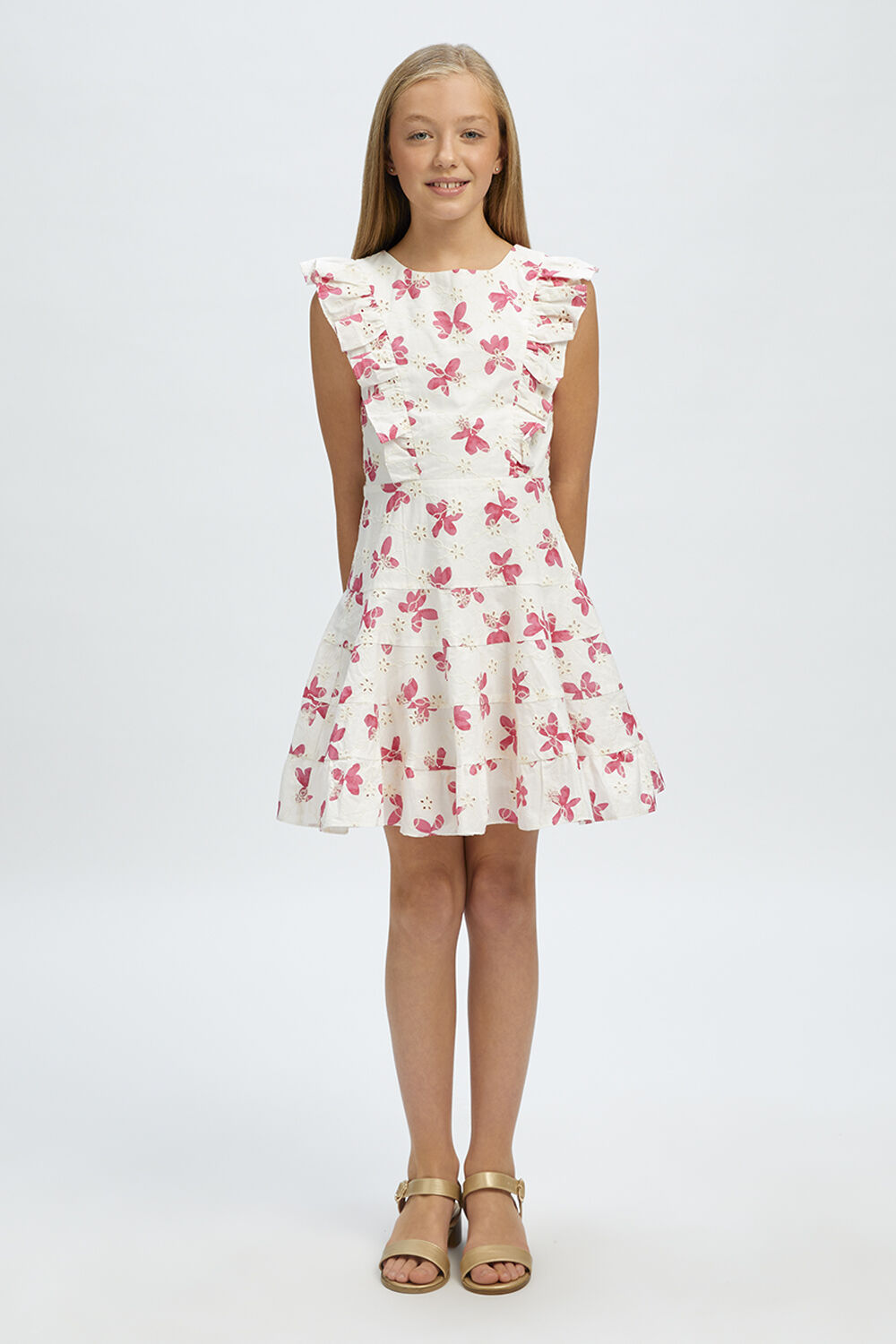 GIRLS SADIE BRODERIE MINI DRESS in colour WILD ORCHID