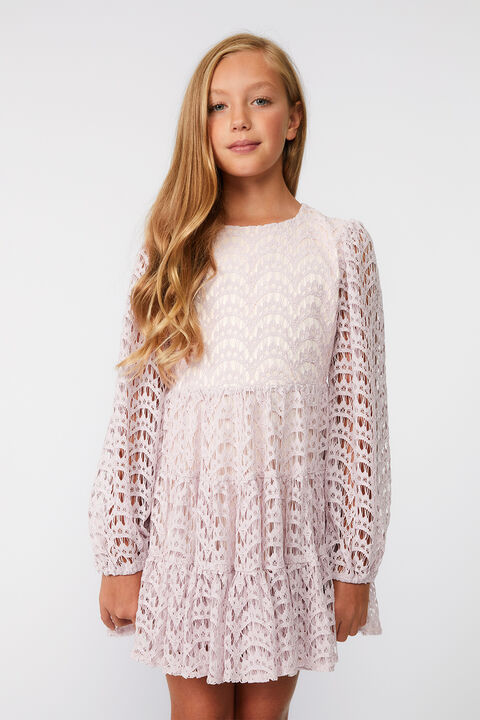 GIRLS ELLA LACE DRESS in colour DESERT SAND