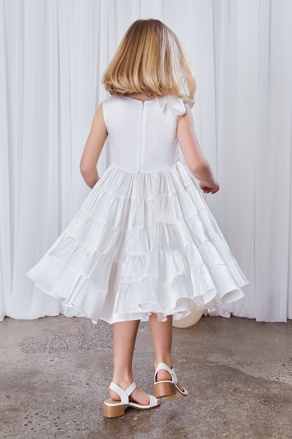 GIRLS ANJA TIERED DRESS in colour CLOUD DANCER