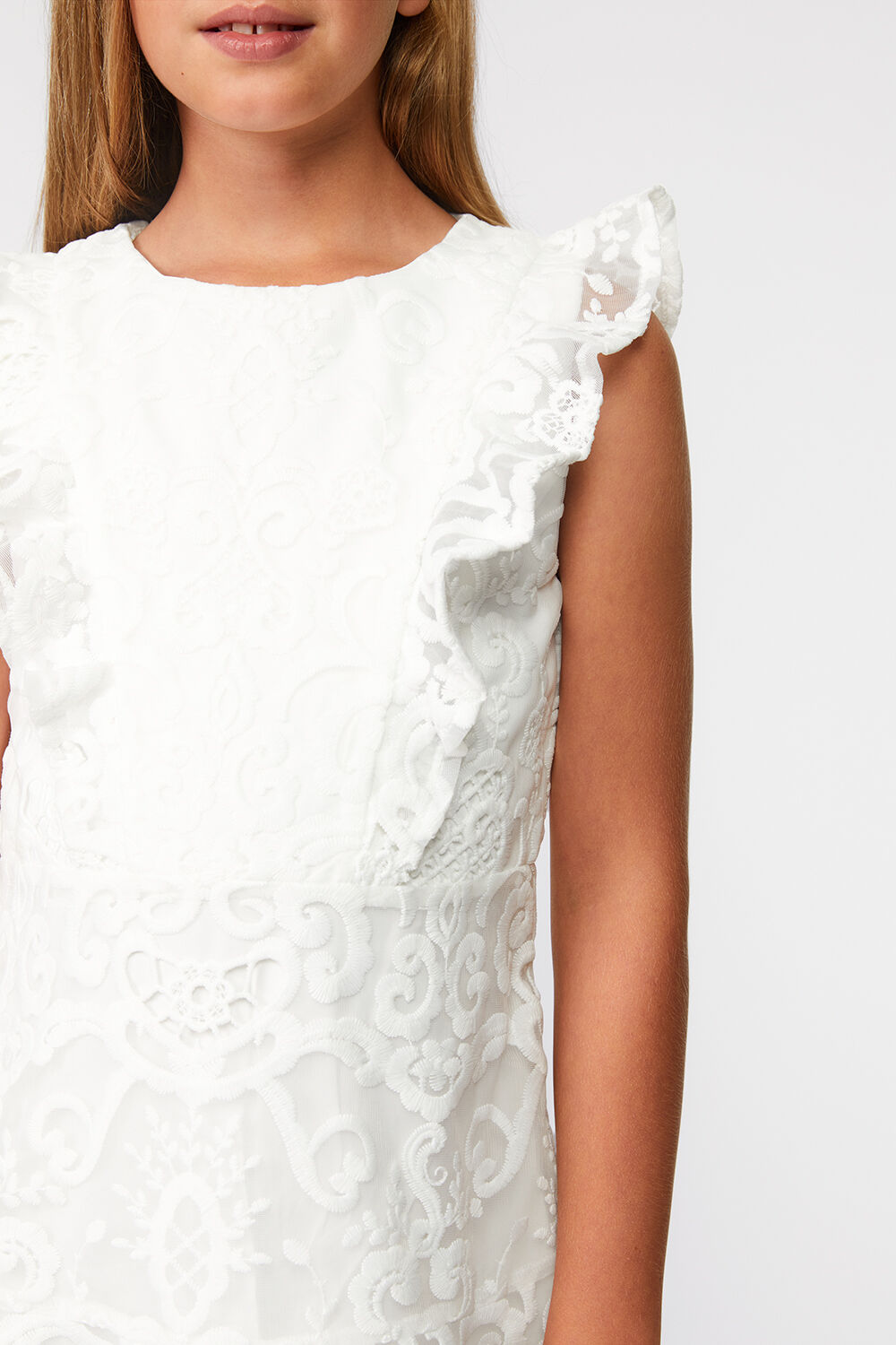 GIRLS SADIE LACE DRESS in colour CLOUD DANCER