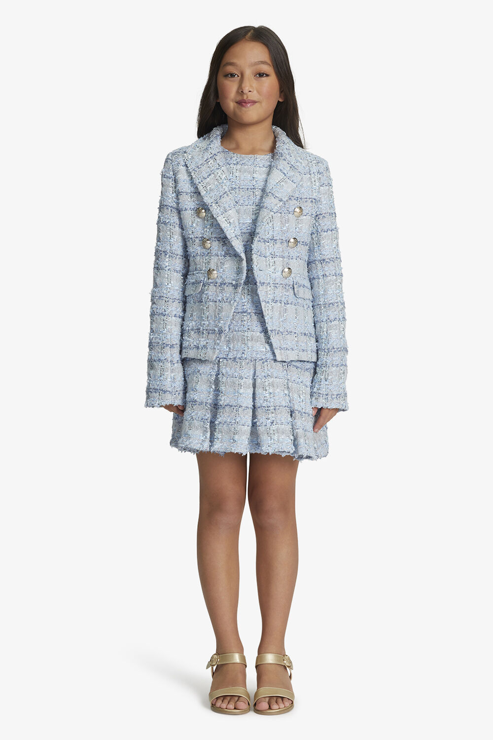 GIRLS ROMA BOUCLE BLAZER in colour CERULEAN