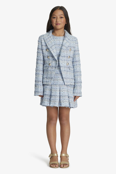 GIRLS ROMA BOUCLE BLAZER in colour CERULEAN