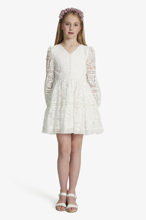 GIRLS LENNIE LACE SPARKLE DRESS in colour CLOUD DANCER