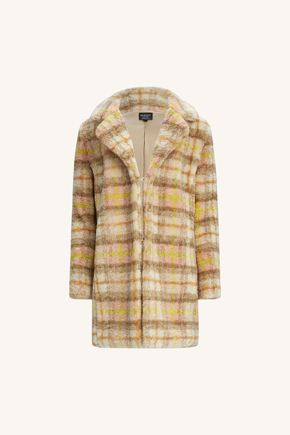 GIRLS CHECK FUR COAT in colour COCOA BROWN