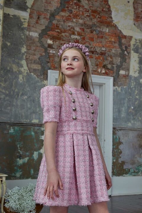 GIRLS BRIELLE BOUCLE DRESS in colour SACHET PINK