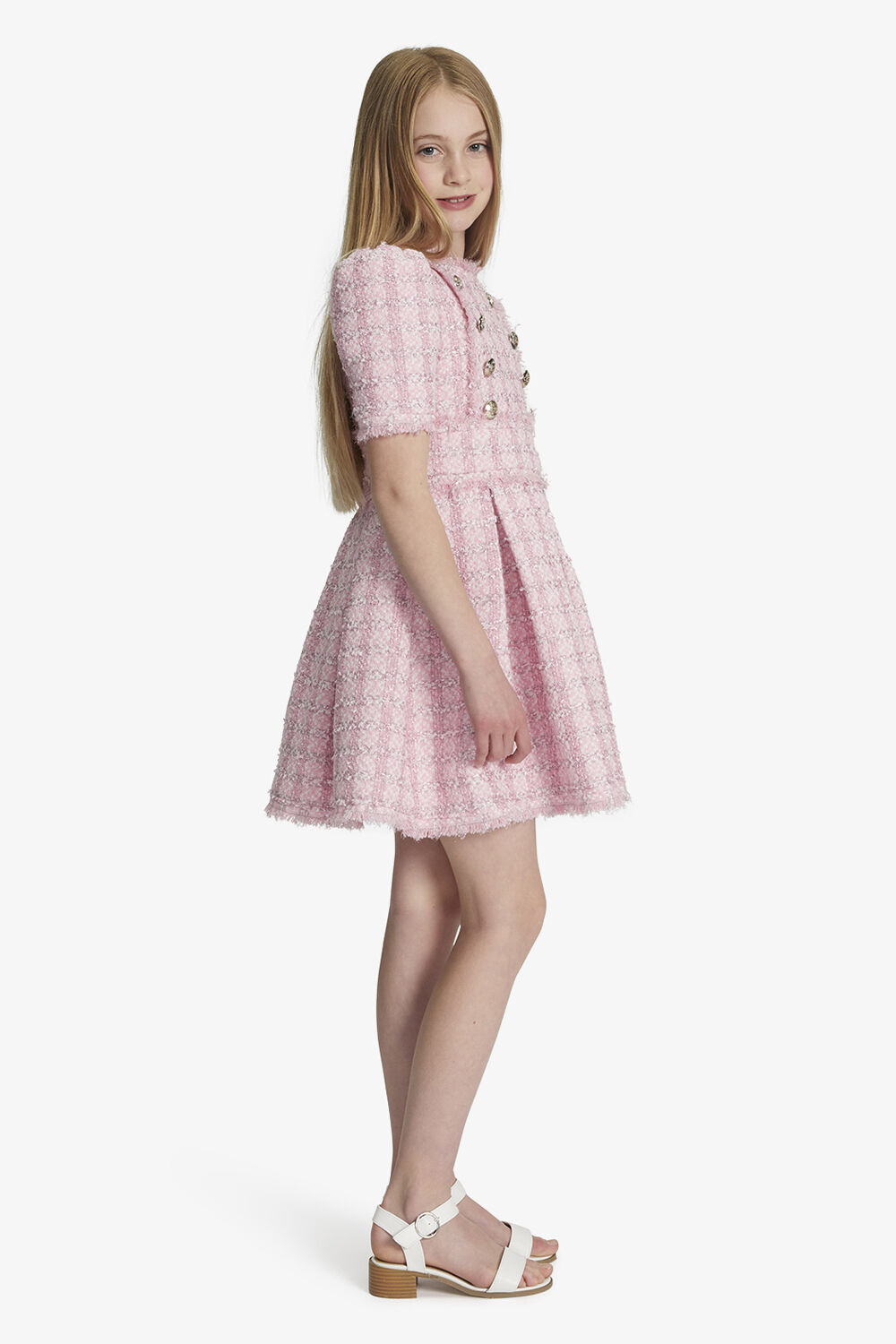 GIRLS BRIELLE BOUCLE DRESS in colour SACHET PINK