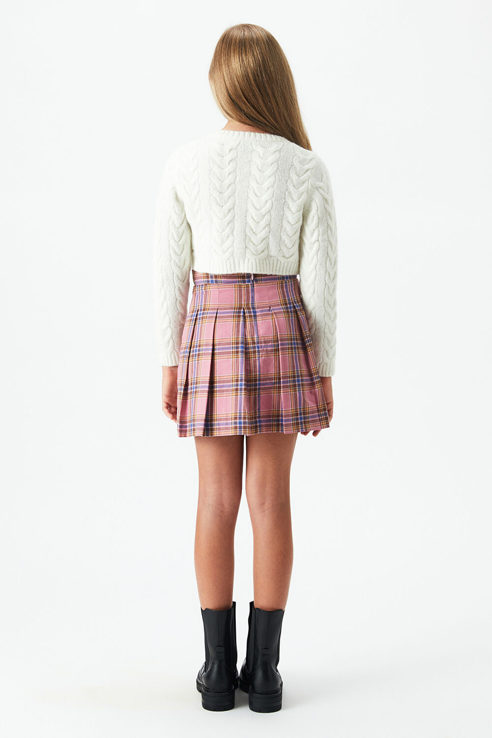 PINK CHECK PLEAT SKIRT in colour PEARL