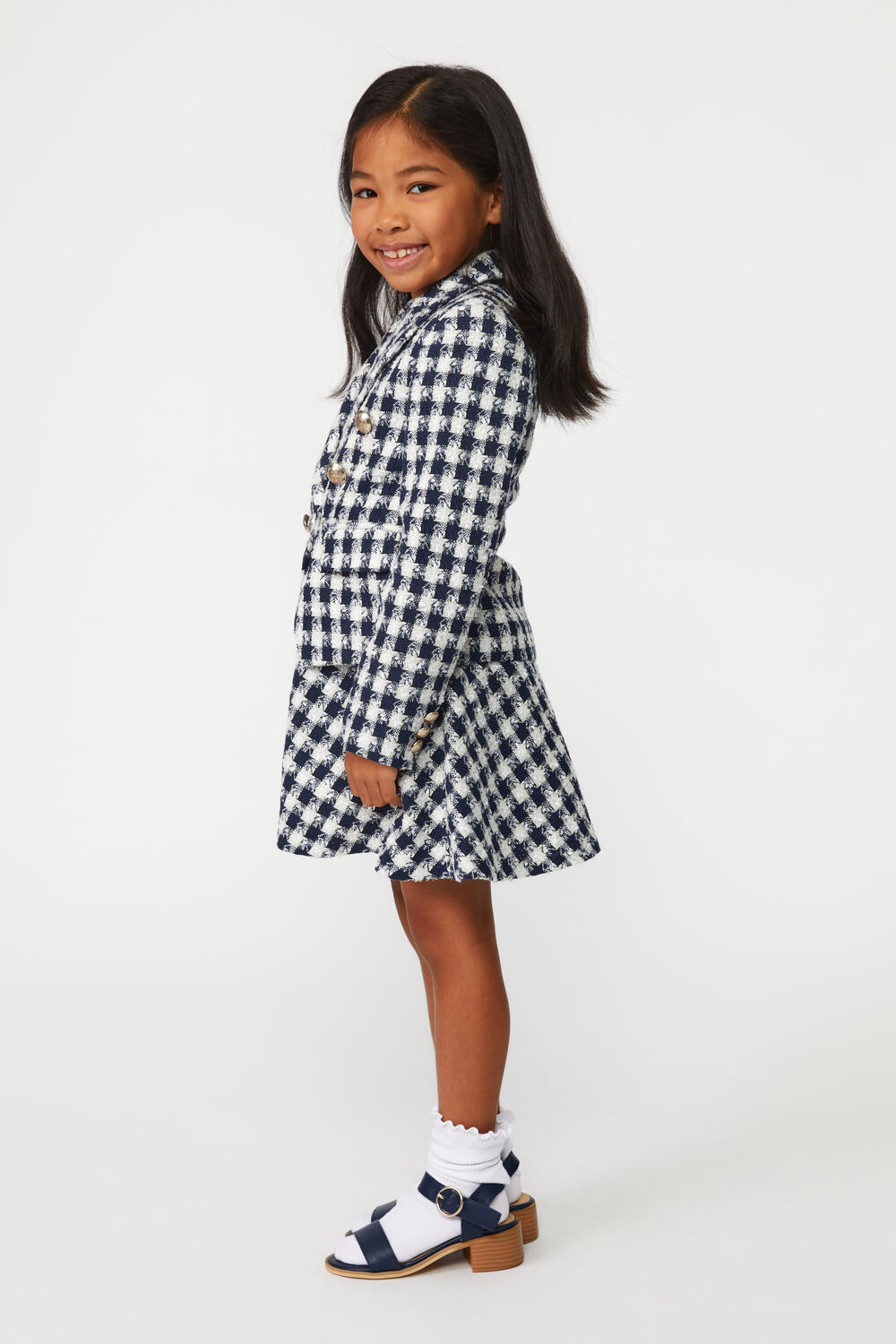 Girls CHECK BOUCLE BLAZER in colour DRESS BLUES