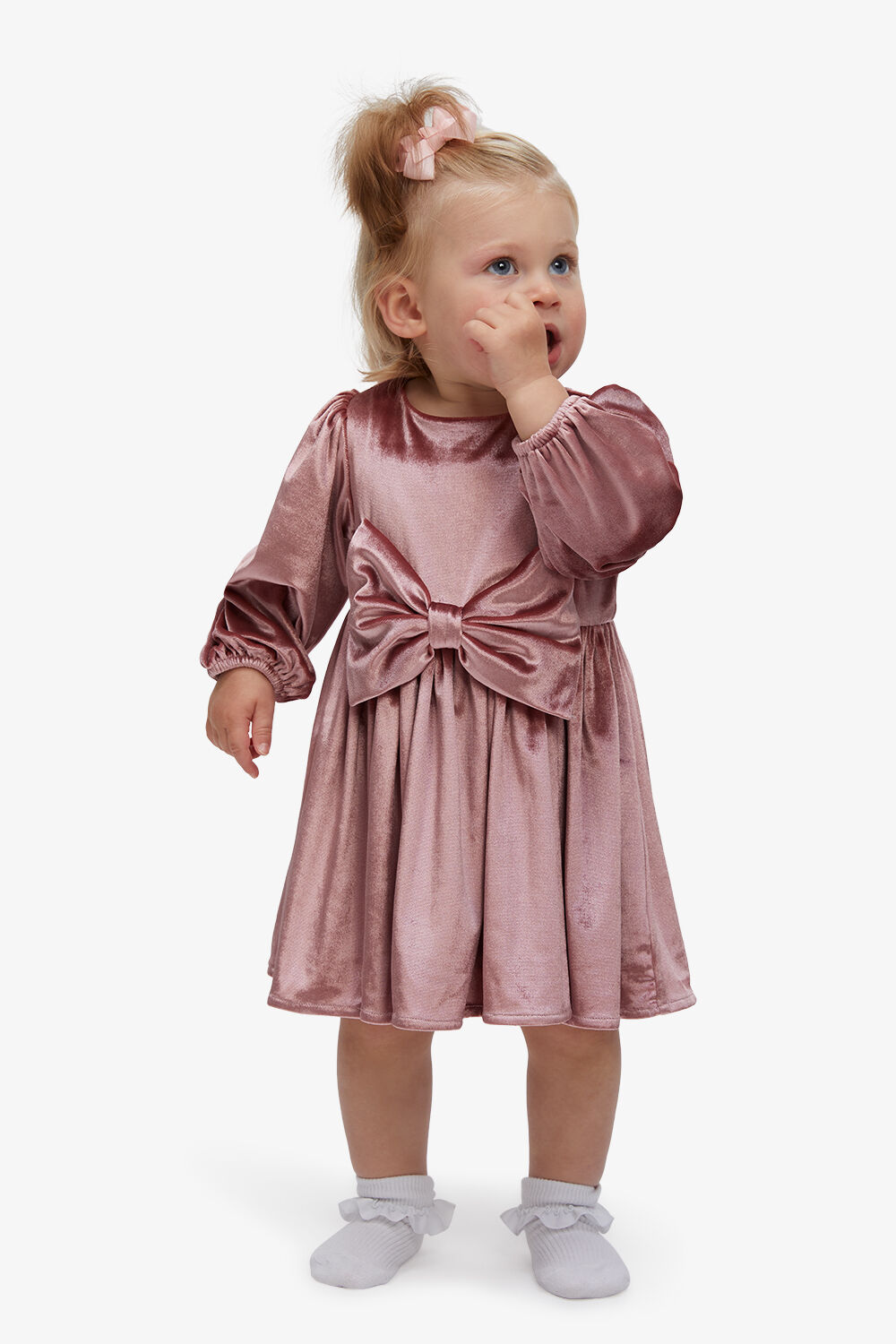 BABY GIRLS LINDSEY VELOUR MINI DRESS in colour MELLOW ROSE