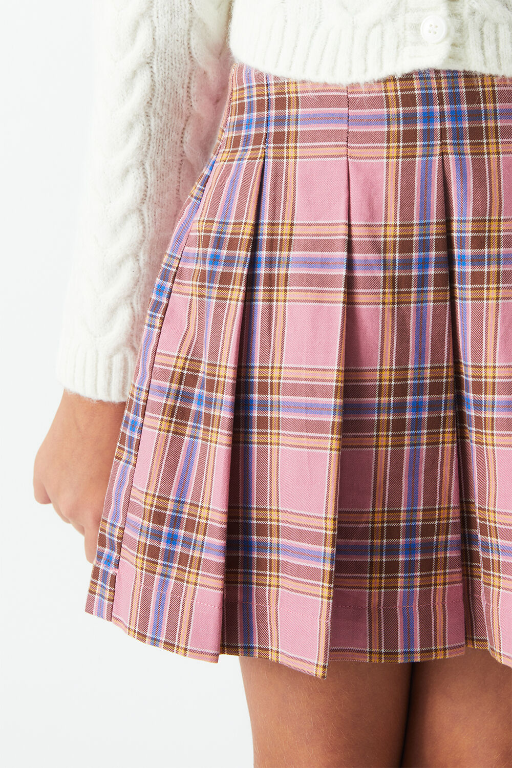 GIRLS PINK CHECK PLEAT SKIRT in colour PEARL
