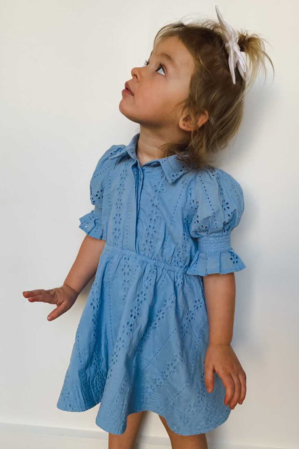 BABY GIRL MINI BRODERIE DRESS in colour MOONLIGHT BLUE