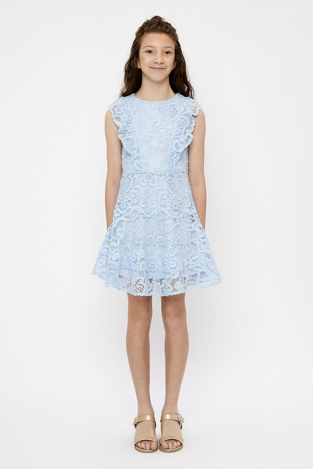 GIRLS SADIE LACE DRESS in colour CROWN BLUE