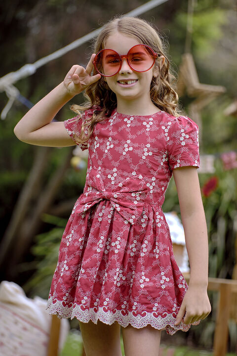 GIRLS NIKITA BRODERIE DRESS in colour RIBBON RED
