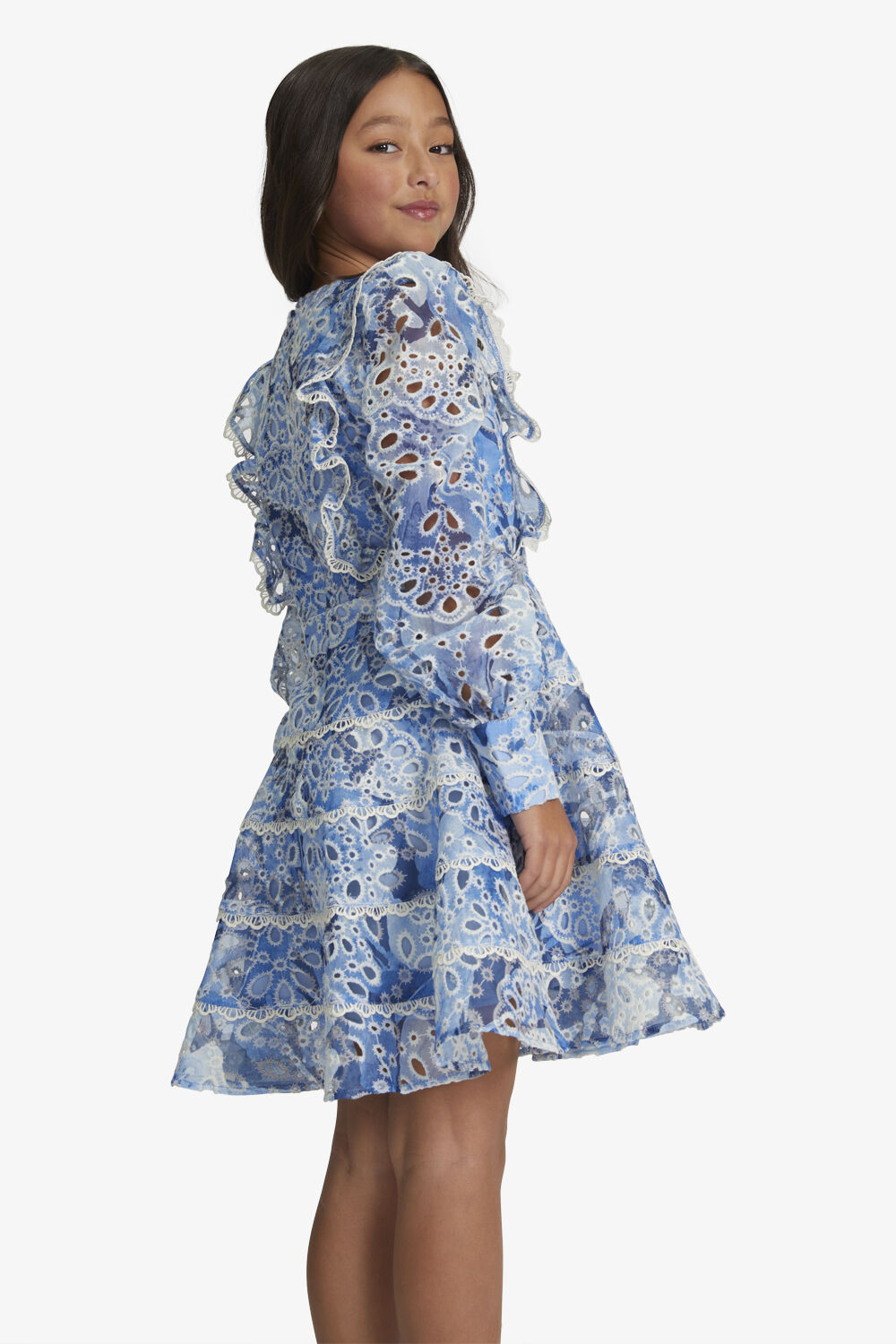 GIRLS ODETTE MINI DRESS in colour CERULEAN