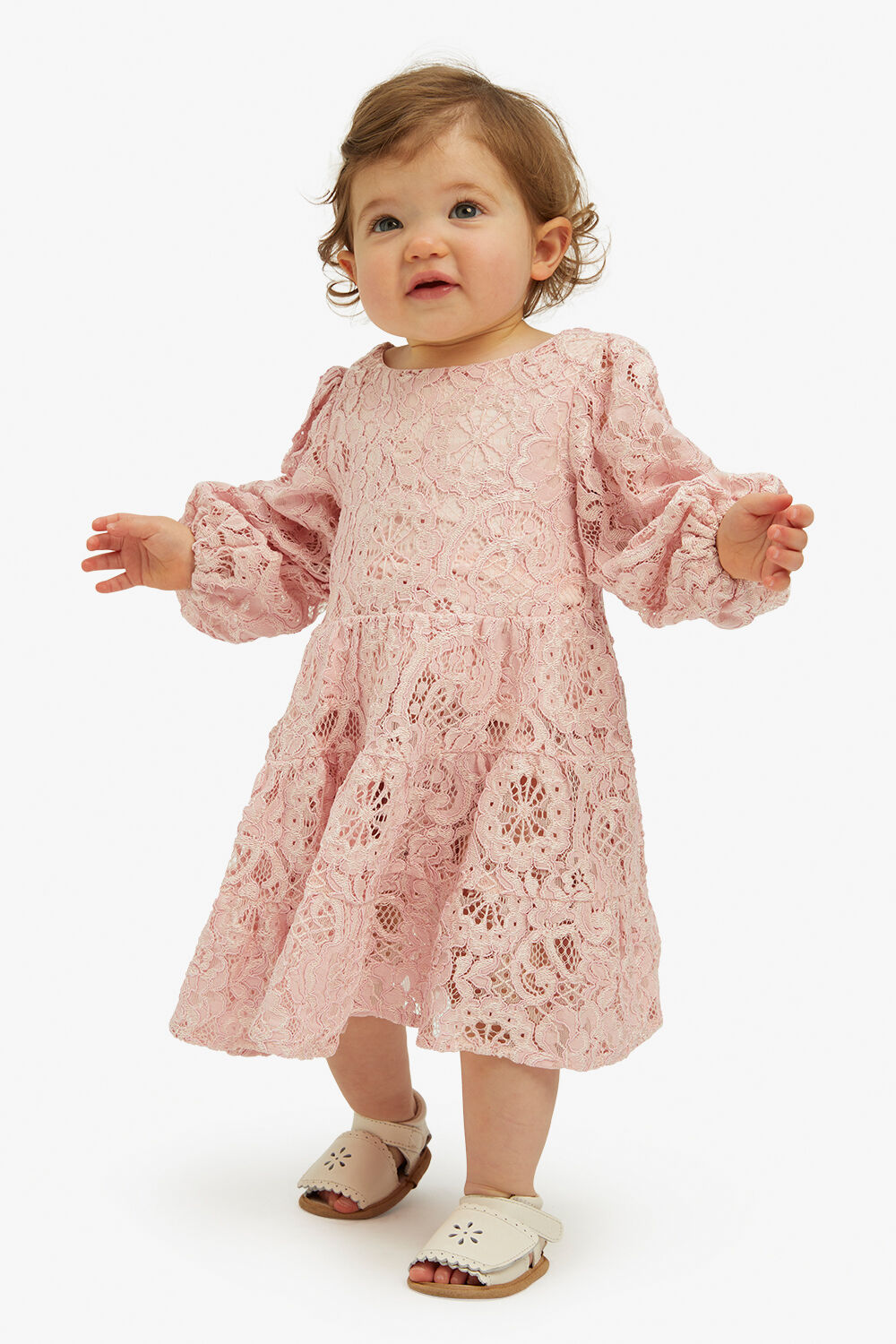 BABY GIRL ELLA LACE DRESS in colour SOFT PINK