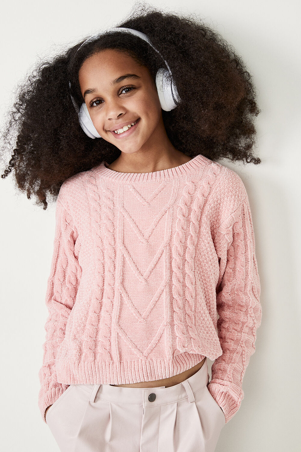Girls Stella Cable Knit Sweater in Pink 