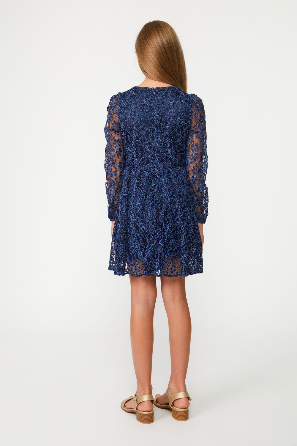 girls sienna tiered lace dress in colour BLACK IRIS