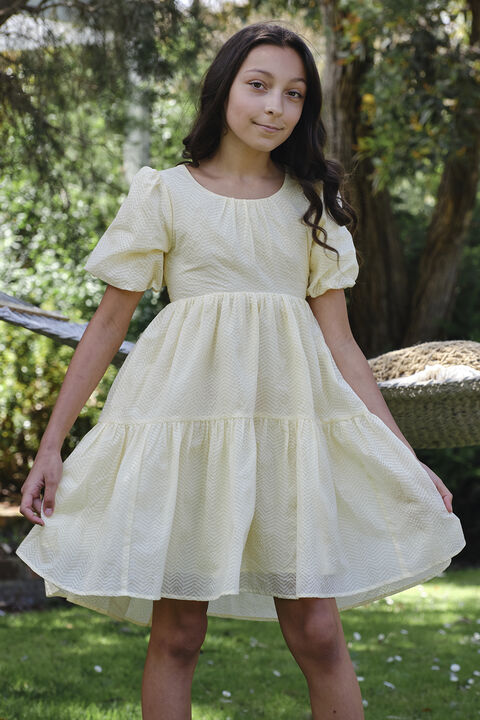 GIRLS summer yellow tiered dress in colour TENDER YELLOW