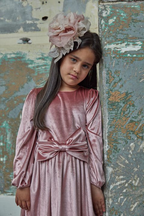 GIRLS LINDSEY VELOUR MINI DRESS in colour MELLOW ROSE