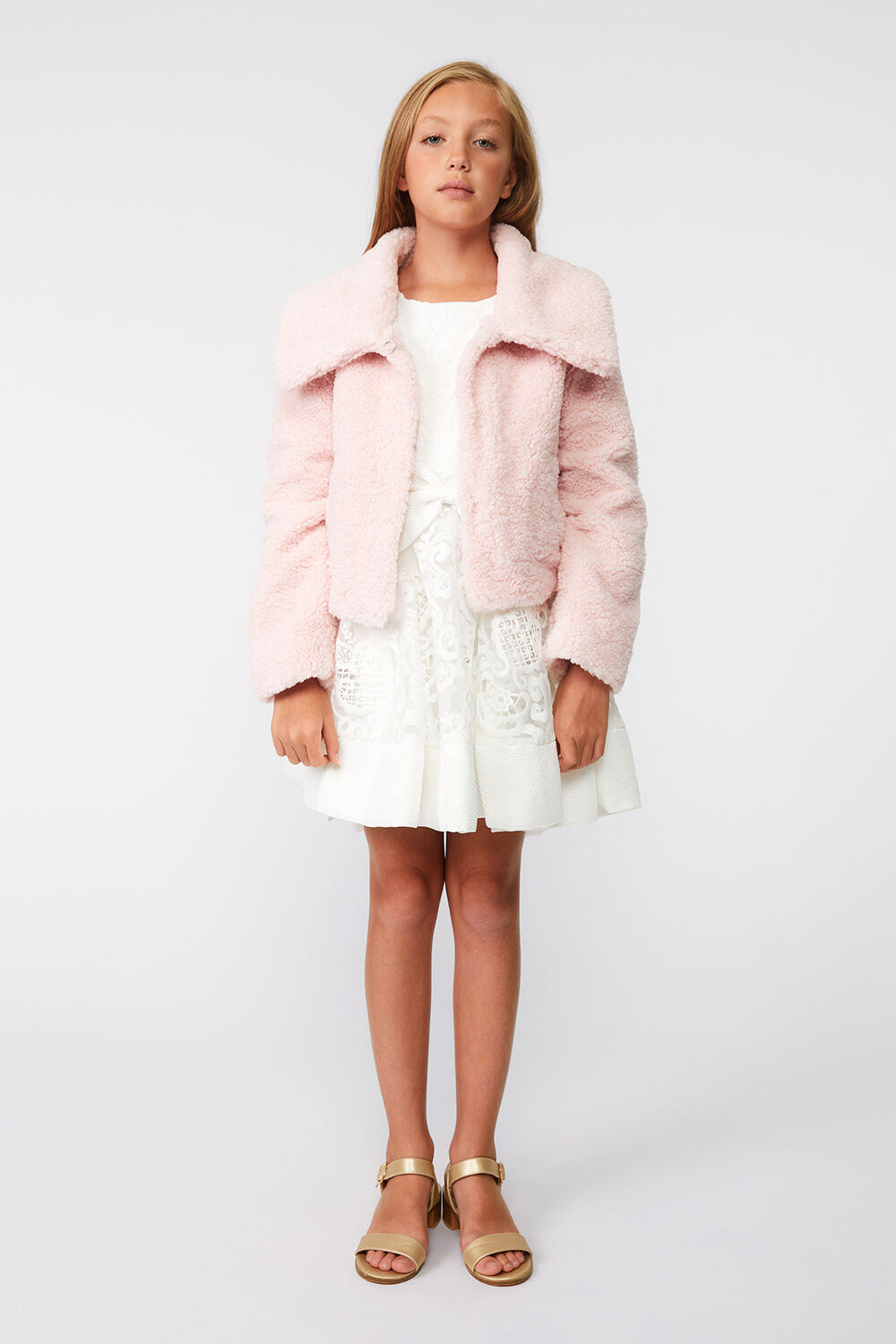 GIRLS NINA FLUFFY JACKET in colour SOFT PINK
