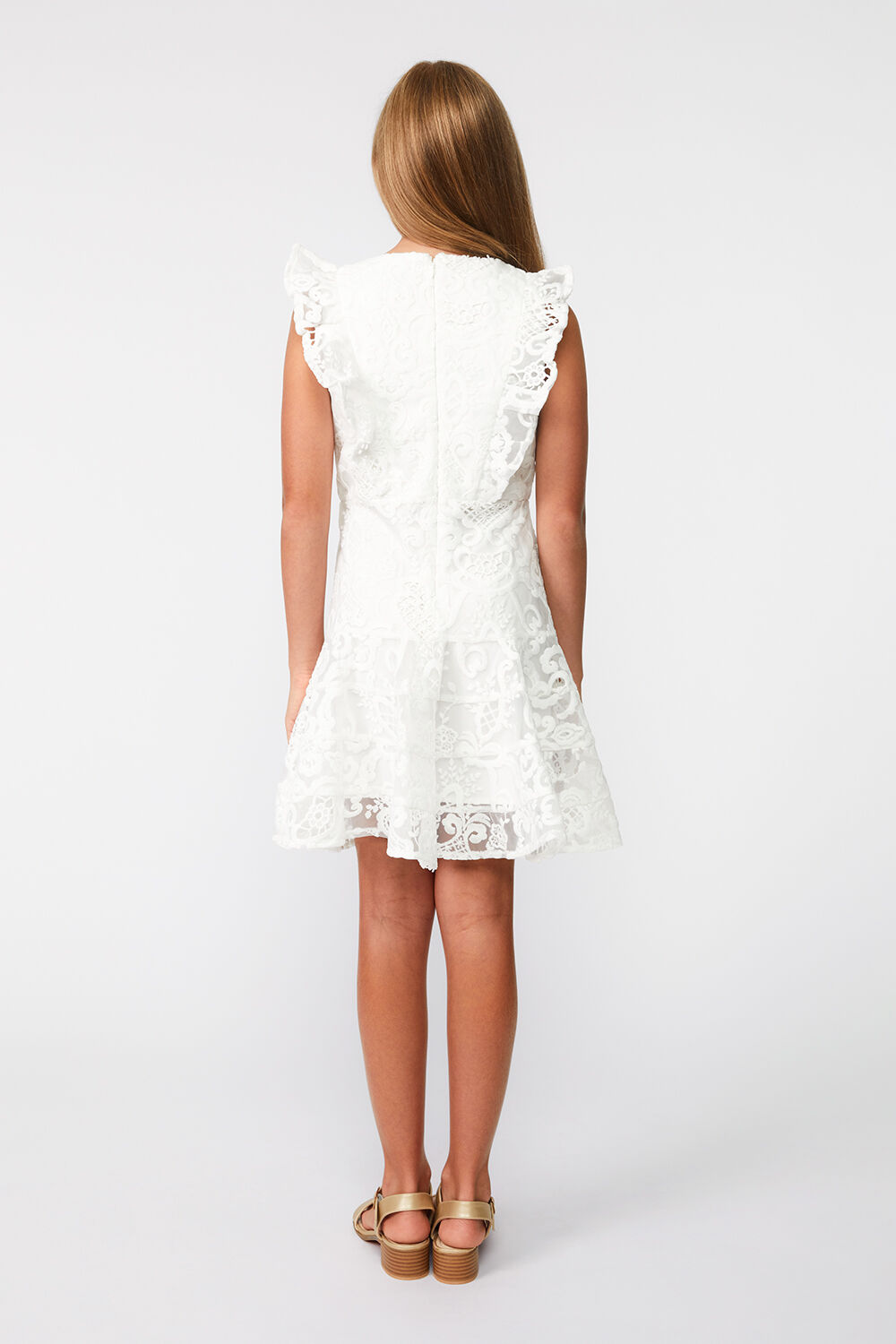 GIRLS SADIE LACE DRESS in colour CLOUD DANCER