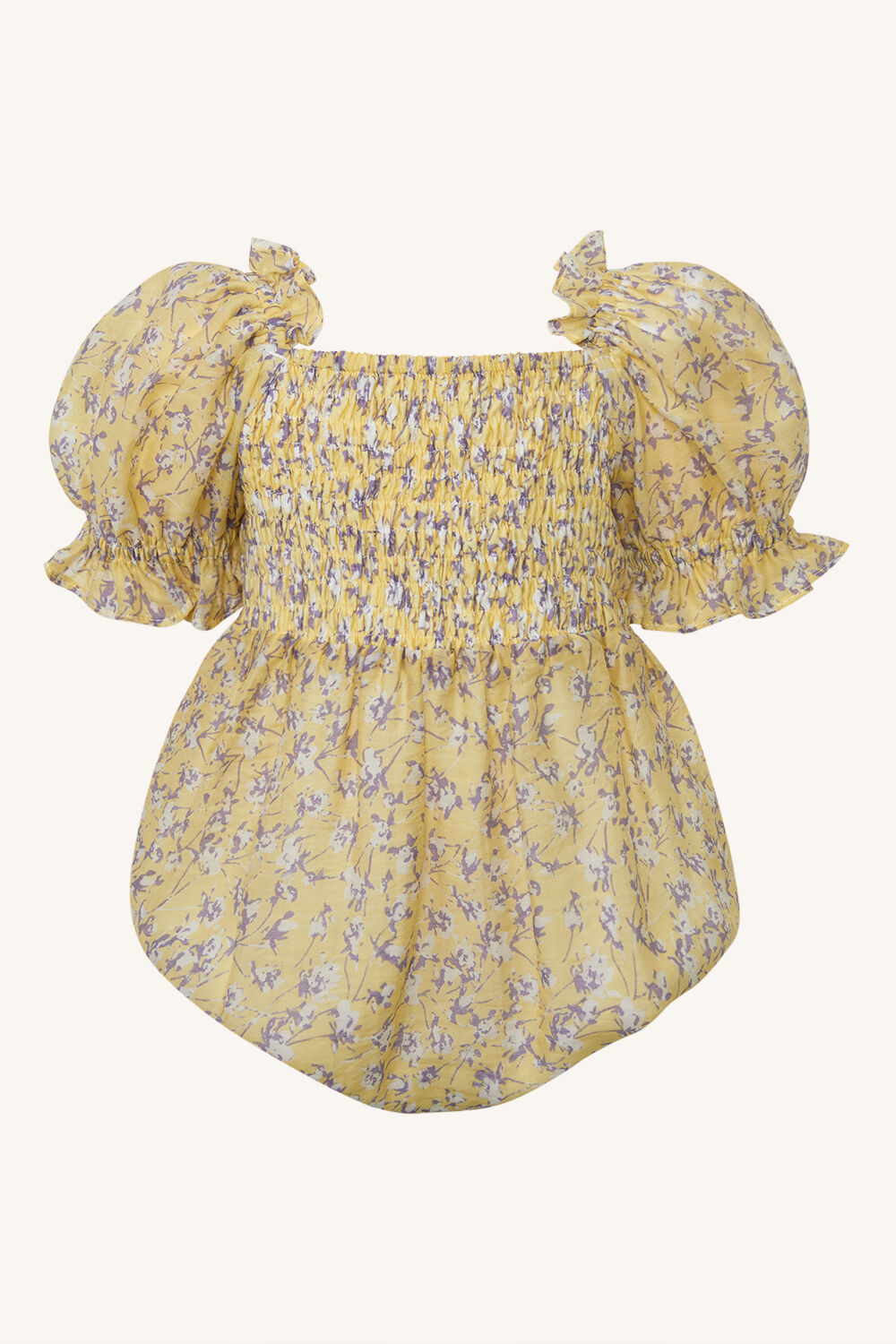 BABY GIRL SHIRRED DITSY FLORAL GROW in colour PASTEL YELLOW