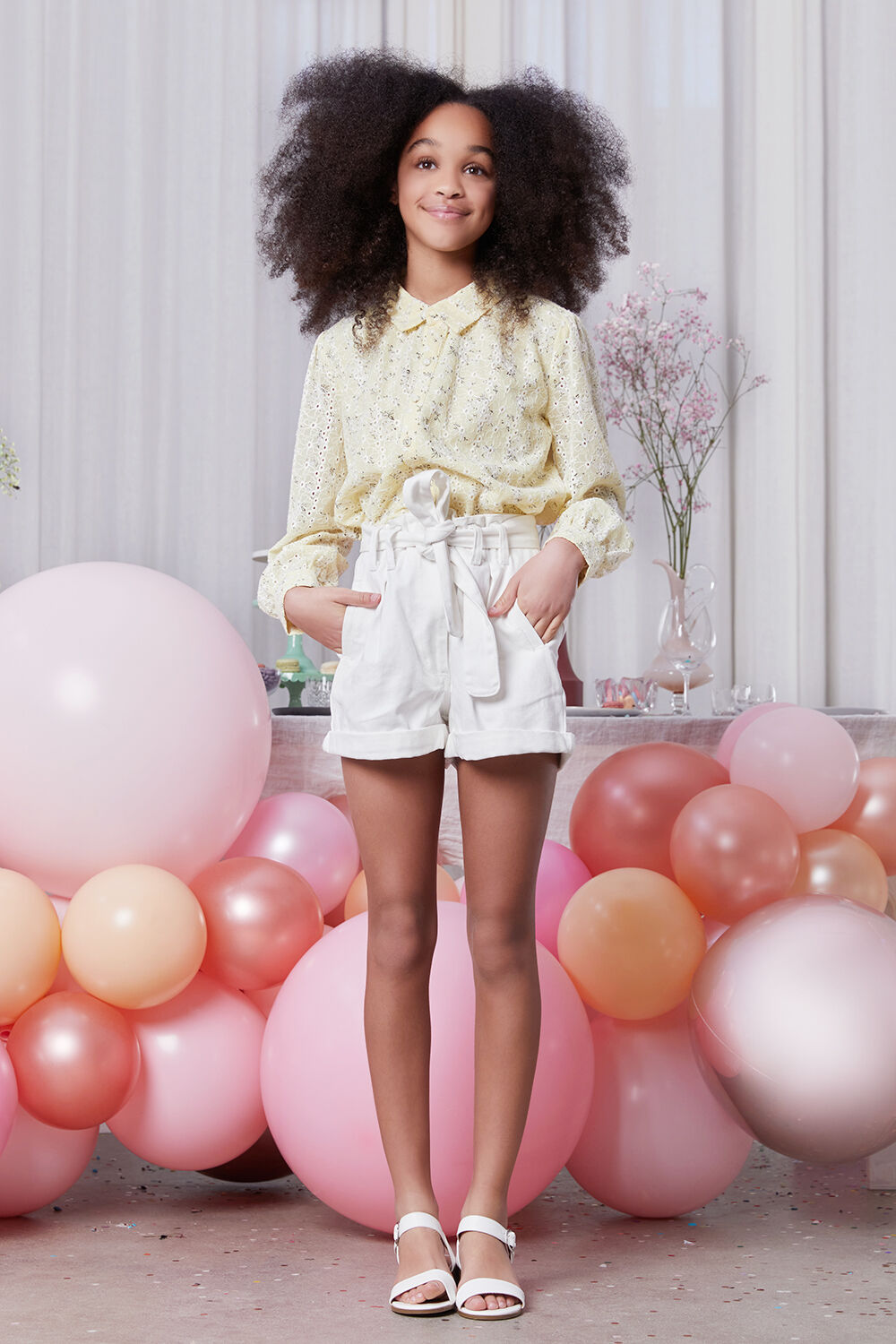 GIRLS EMBROIDERED FLORAL BLOUSE in colour PASTEL YELLOW