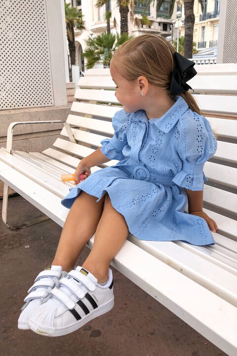 BABY GIRL MINI BRODERIE DRESS in colour MOONLIGHT BLUE