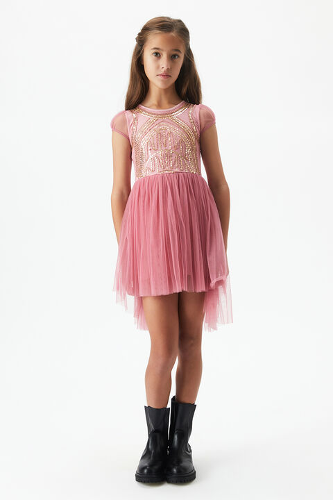 Girls TAYLOR SEQUIN DRESS in colour PETAL PINK