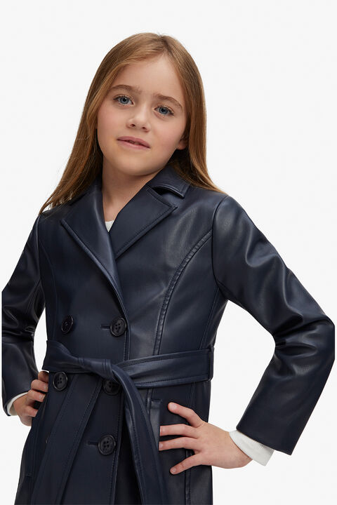 GIRLS HALLIE VEGAN TRENCH COAT in colour BLACK IRIS