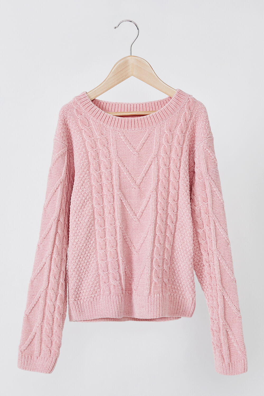 GIRLS STELLA CABLE KNIT SWEATER in colour PALE DOGWOOD