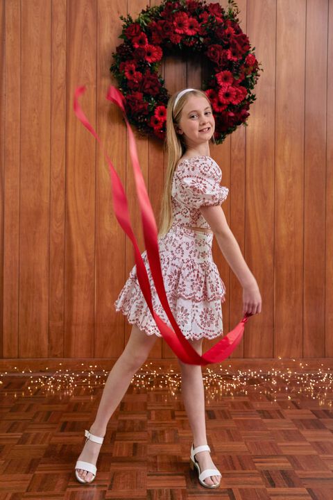 GIRLS AMEILA BRODERIE SKIRT in colour POINSETTIA