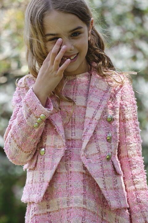 GIRLS ROMA BOUCLE DRESS in colour CAVIAR