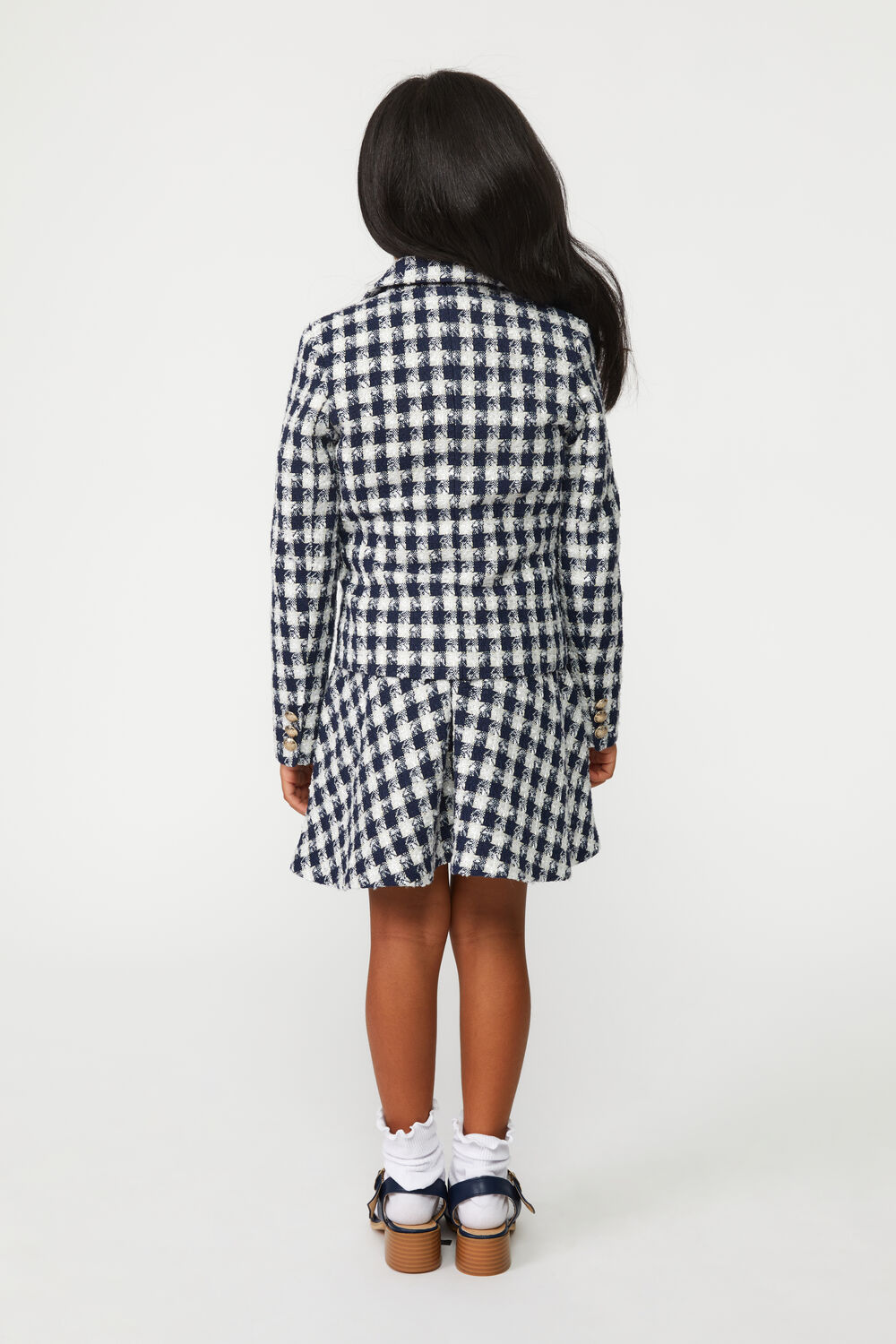 Girls CHECK BOUCLE BLAZER in colour DRESS BLUES