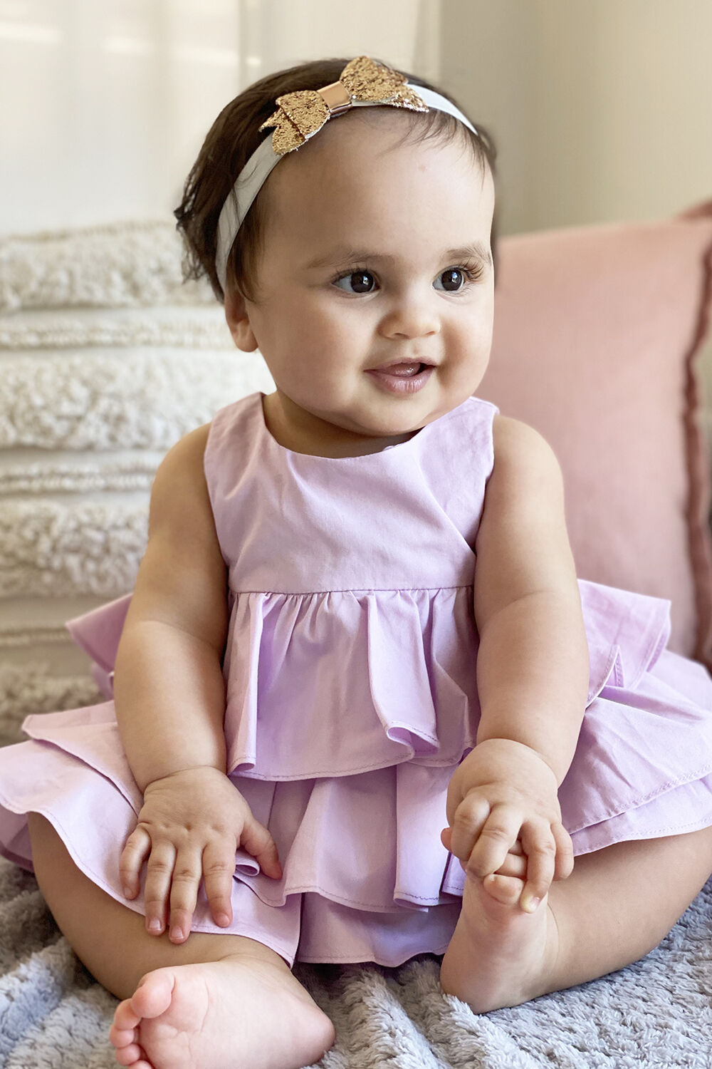 Baby Girl Poplin Ruffle Grow In Lilac