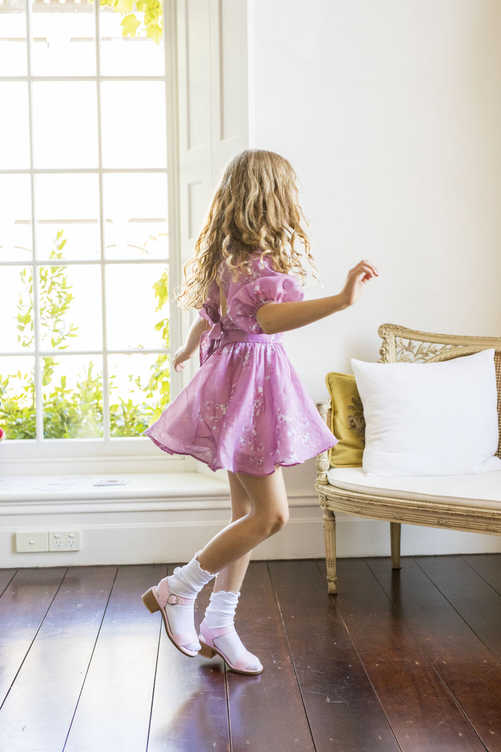 GIRLS MATILDA MINI FLORAL DRESS in colour PEACH WHIP